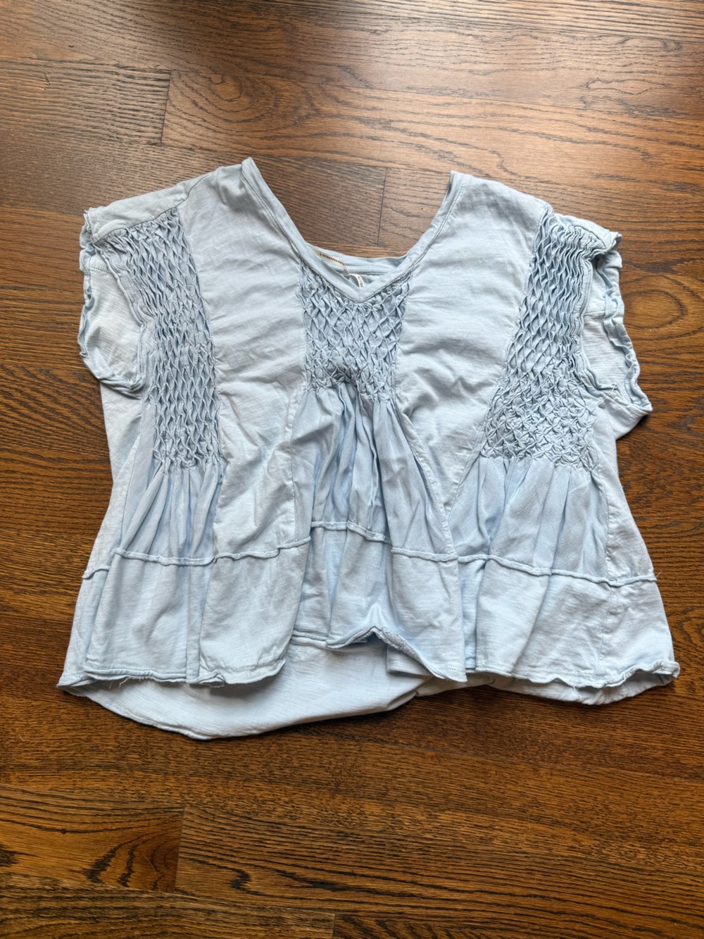 Anthropologie Light Blue Smocked Peasant Top